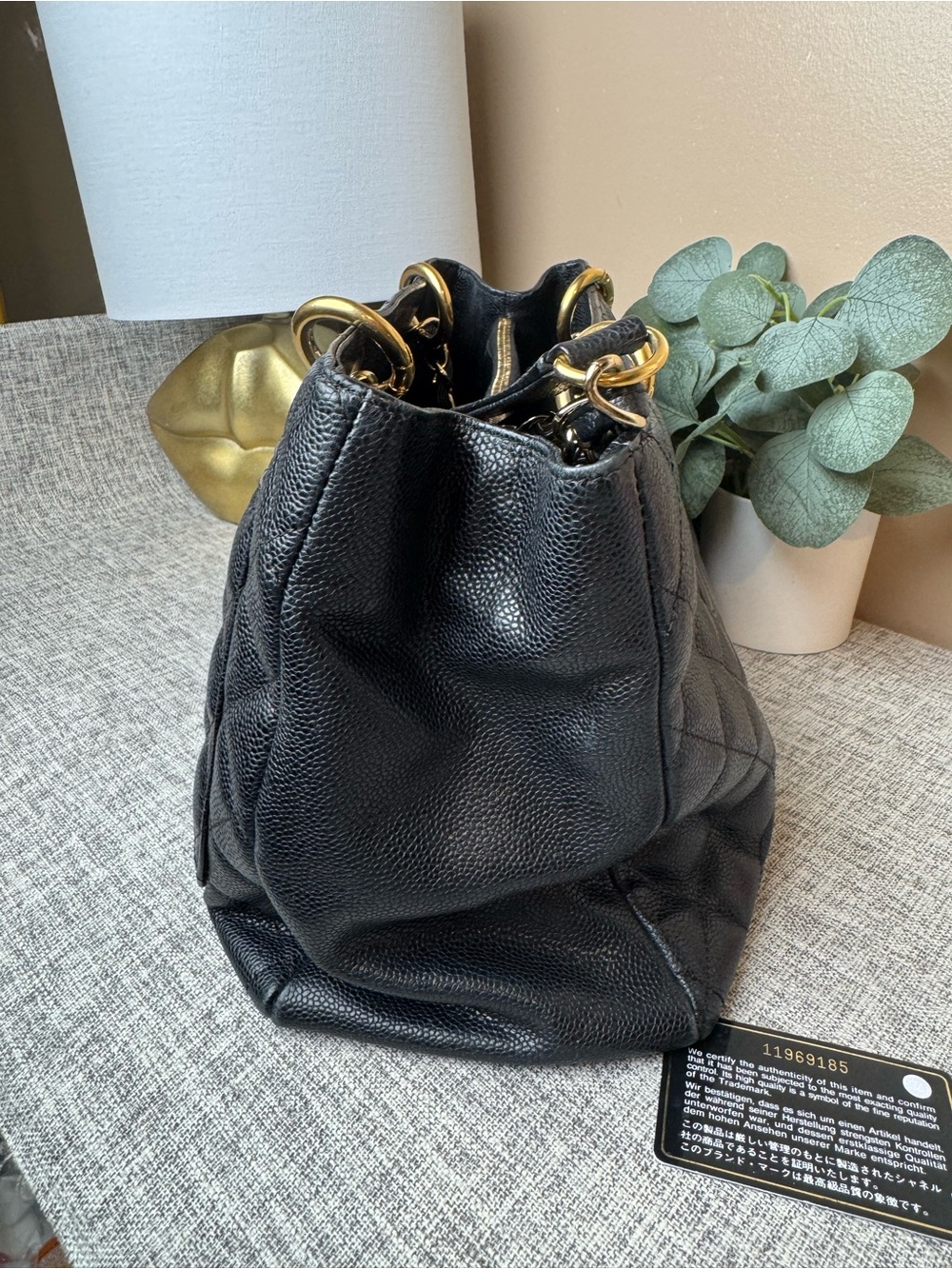 CHANEL Black Quilted Caviar Leather Tote with Gold Hardware - Picture 8 of 17